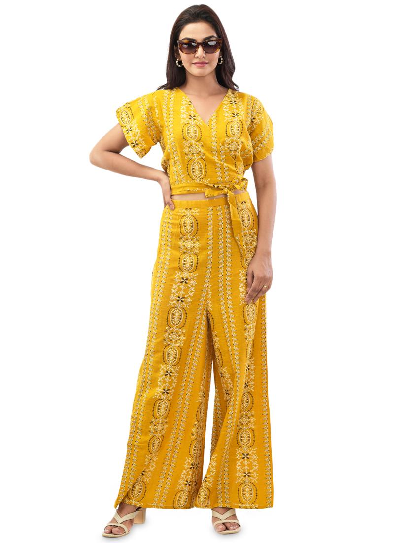 printed crop top with palazzo set - 17687810 - Zoom Image - 1
