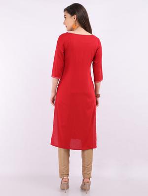 red rayon straight kurta - 17687968 - Standard Image - 3