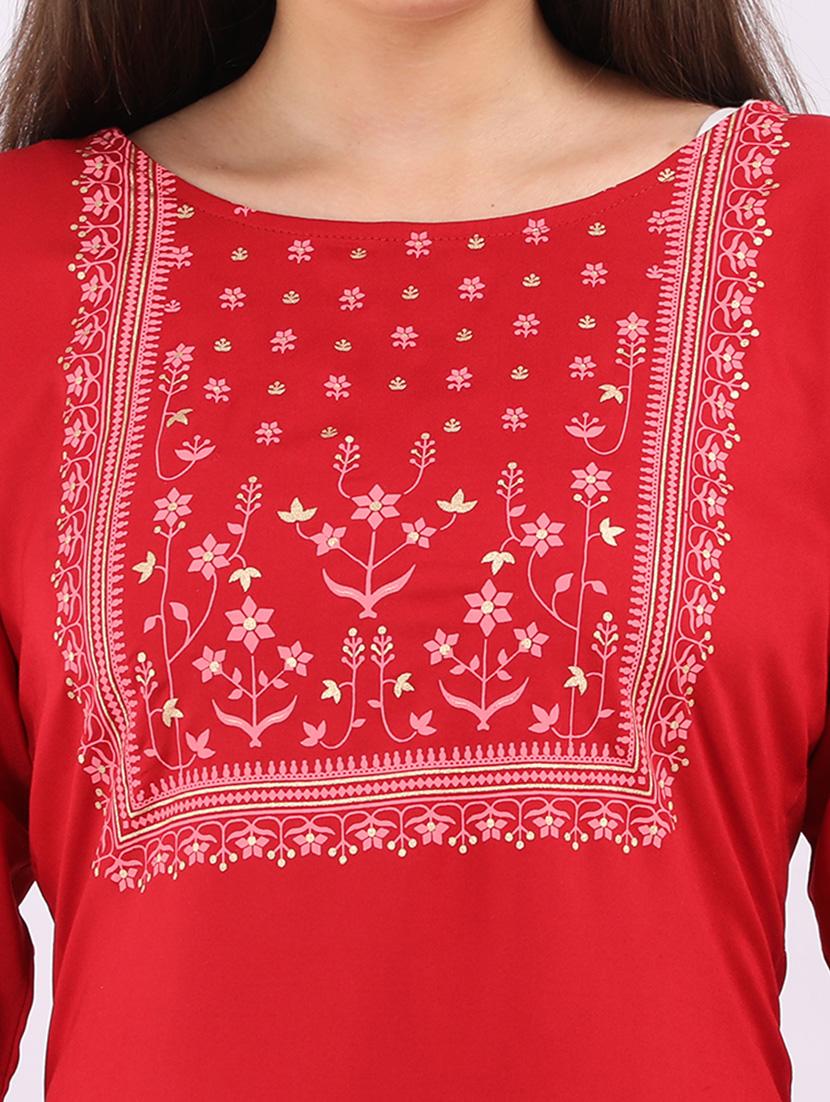red rayon straight kurta - 17687968 - Zoom Image - 4