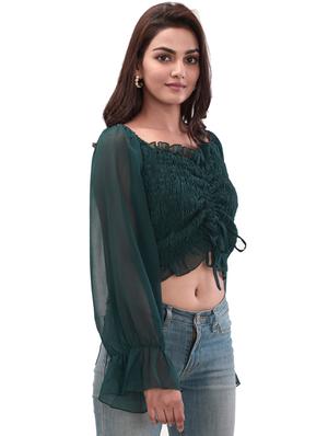 bell sleeved ruched crop top - 17689083 - Standard Image - 2