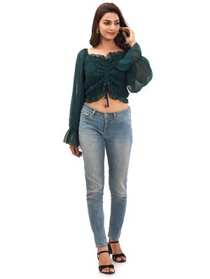 bell sleeved ruched crop top - 17689083 - Standard Image - 4