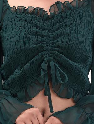 bell sleeved ruched crop top - 17689083 - Standard Image - 5