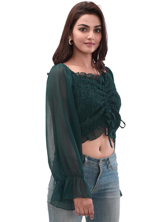 bell sleeved ruched crop top - 17689083 - Zoom Image - 2