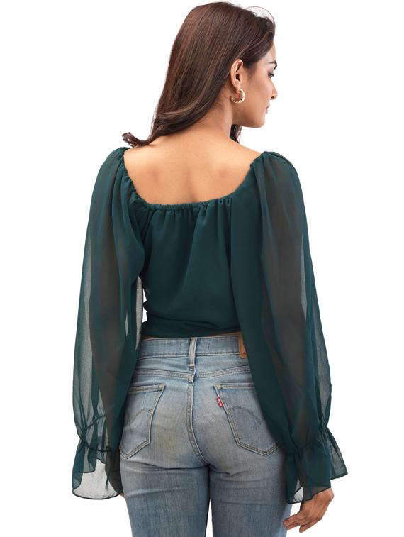 bell sleeved ruched crop top - 17689083 - Zoom Image - 3