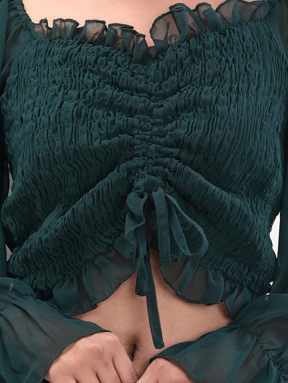 bell sleeved ruched crop top - 17689083 - Zoom Image - 5
