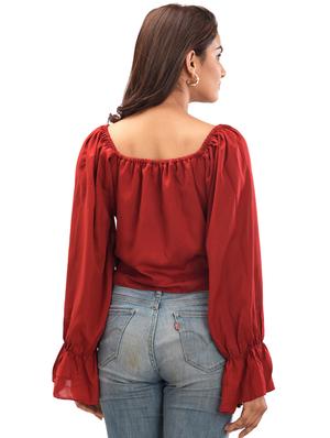 bell sleeved ruched crop top - 17689085 - Standard Image - 3