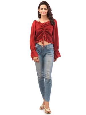 bell sleeved ruched crop top - 17689085 - Standard Image - 4