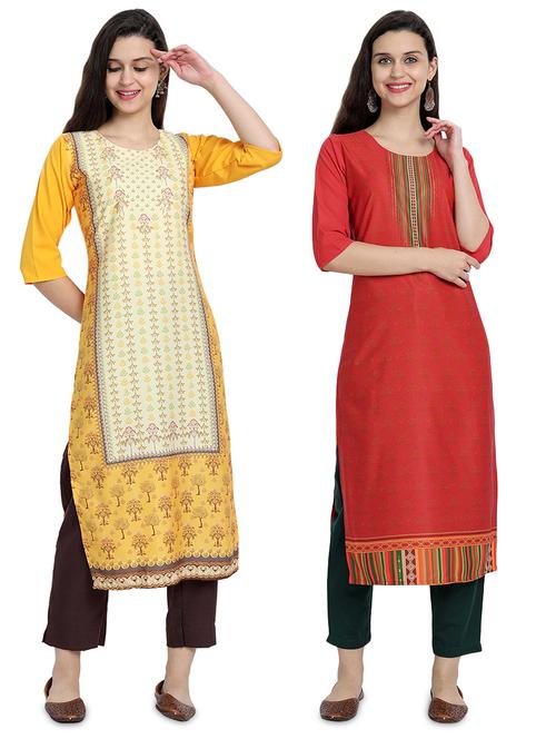 multi colored crepe combos kurta - 17689528 - Standard Image - 1