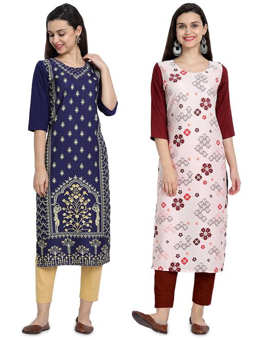 multi colored crepe combos kurta - 17689545 - Standard Image - 1