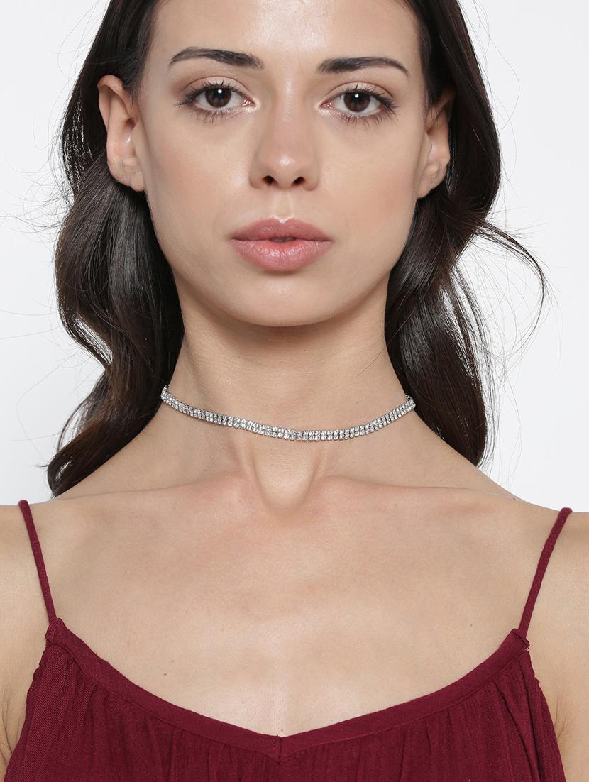 silver metal choker necklace - 17690293 - Zoom Image - 4