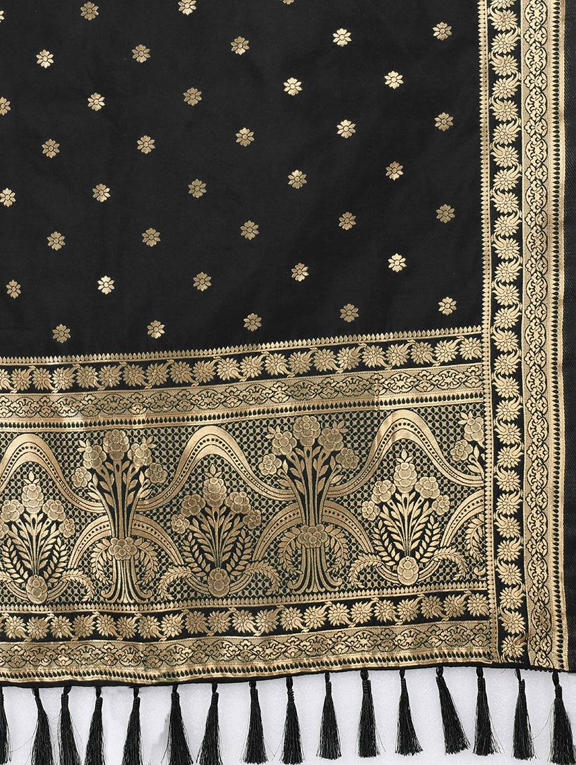 black silk banarasi dupatta - 17690752 - Zoom Image - 4