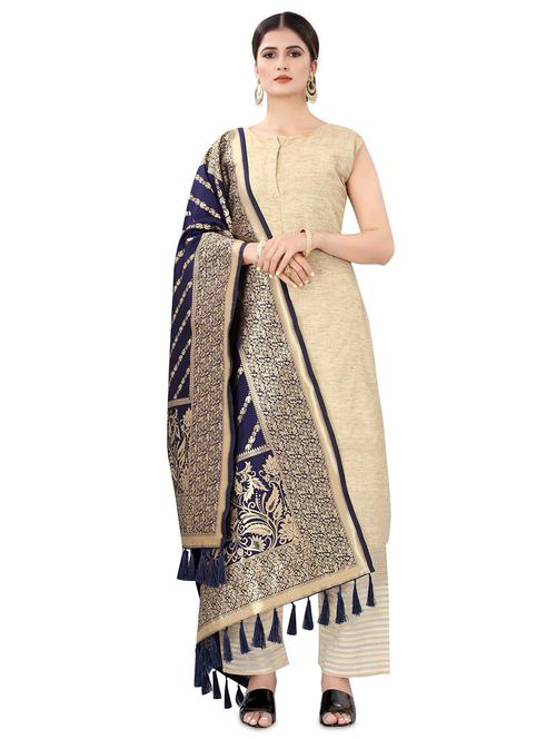 navy silk banarasi dupatta - 17690753 - Standard Image - 1