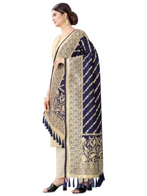 navy silk banarasi dupatta - 17690753 - Standard Image - 2