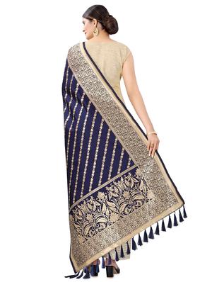 navy silk banarasi dupatta - 17690753 - Standard Image - 3