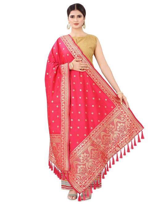 pink silk banarasi dupatta - 17690756 - Standard Image - 1