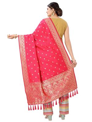pink silk banarasi dupatta - 17690756 - Standard Image - 3