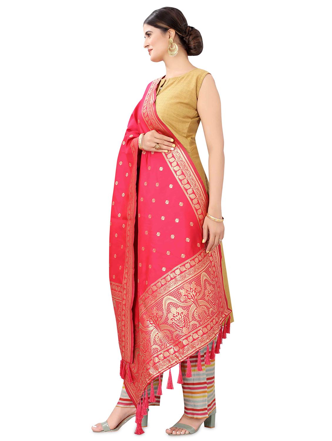 pink silk banarasi dupatta - 17690756 - Zoom Image - 2
