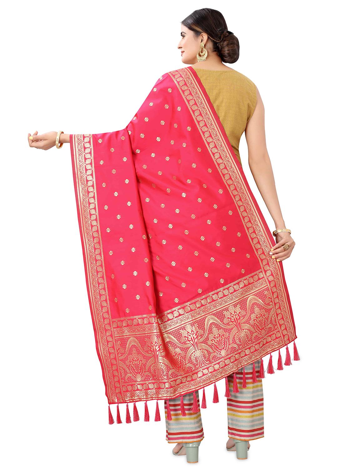 pink silk banarasi dupatta - 17690756 - Zoom Image - 3
