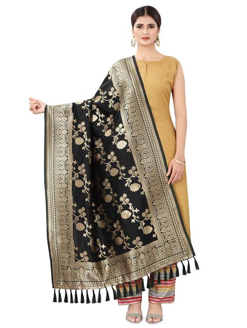 black silk banarasi dupatta - 17690766 - Standard Image - 1