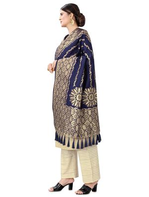 navy silk banarasi dupatta - 17690768 - Standard Image - 2