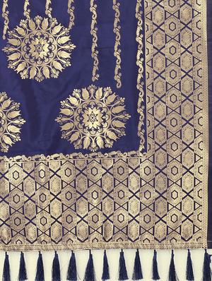 navy silk banarasi dupatta - 17690768 - Standard Image - 4