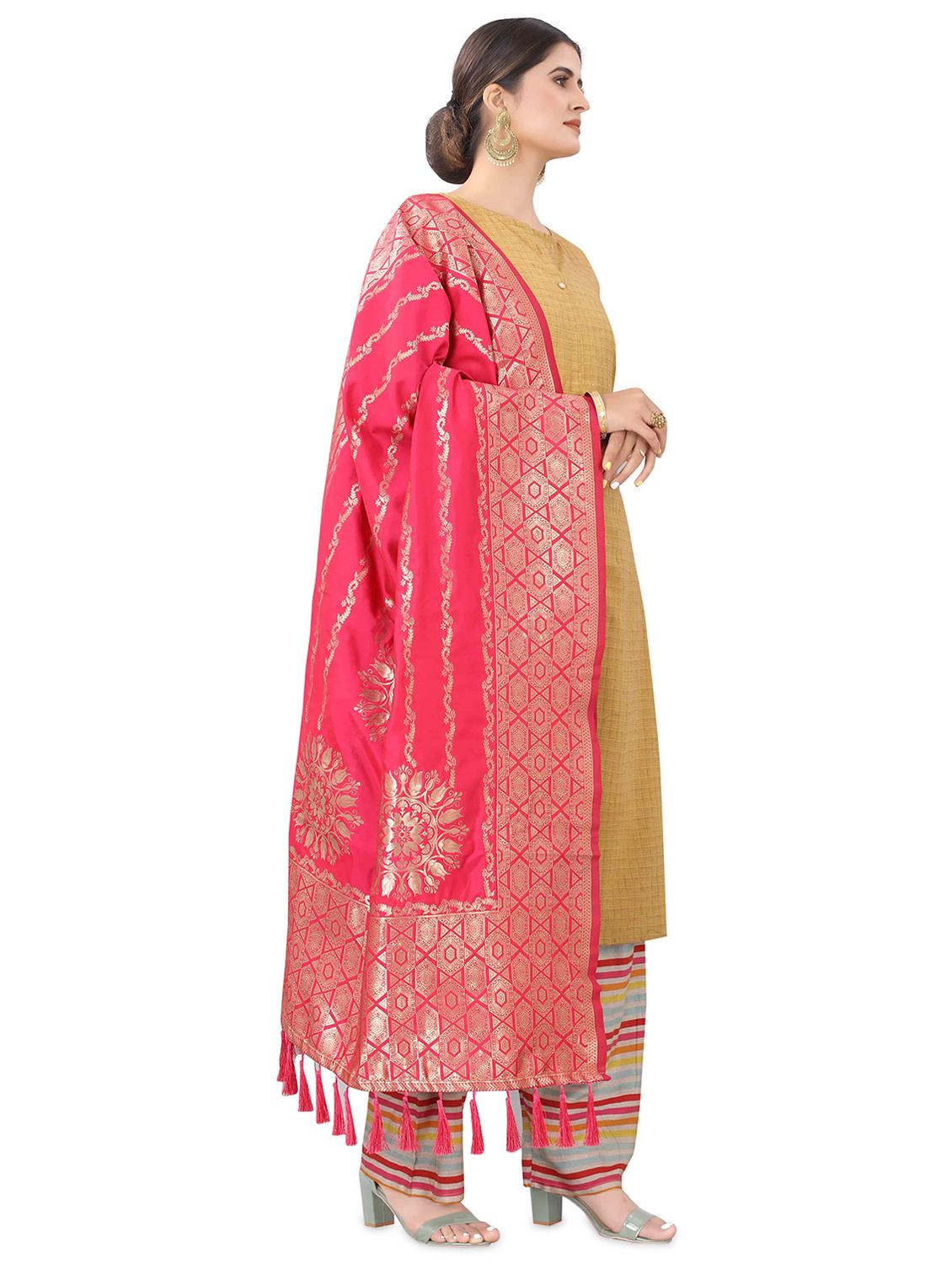 pink silk banarasi dupatta - 17690771 - Zoom Image - 2