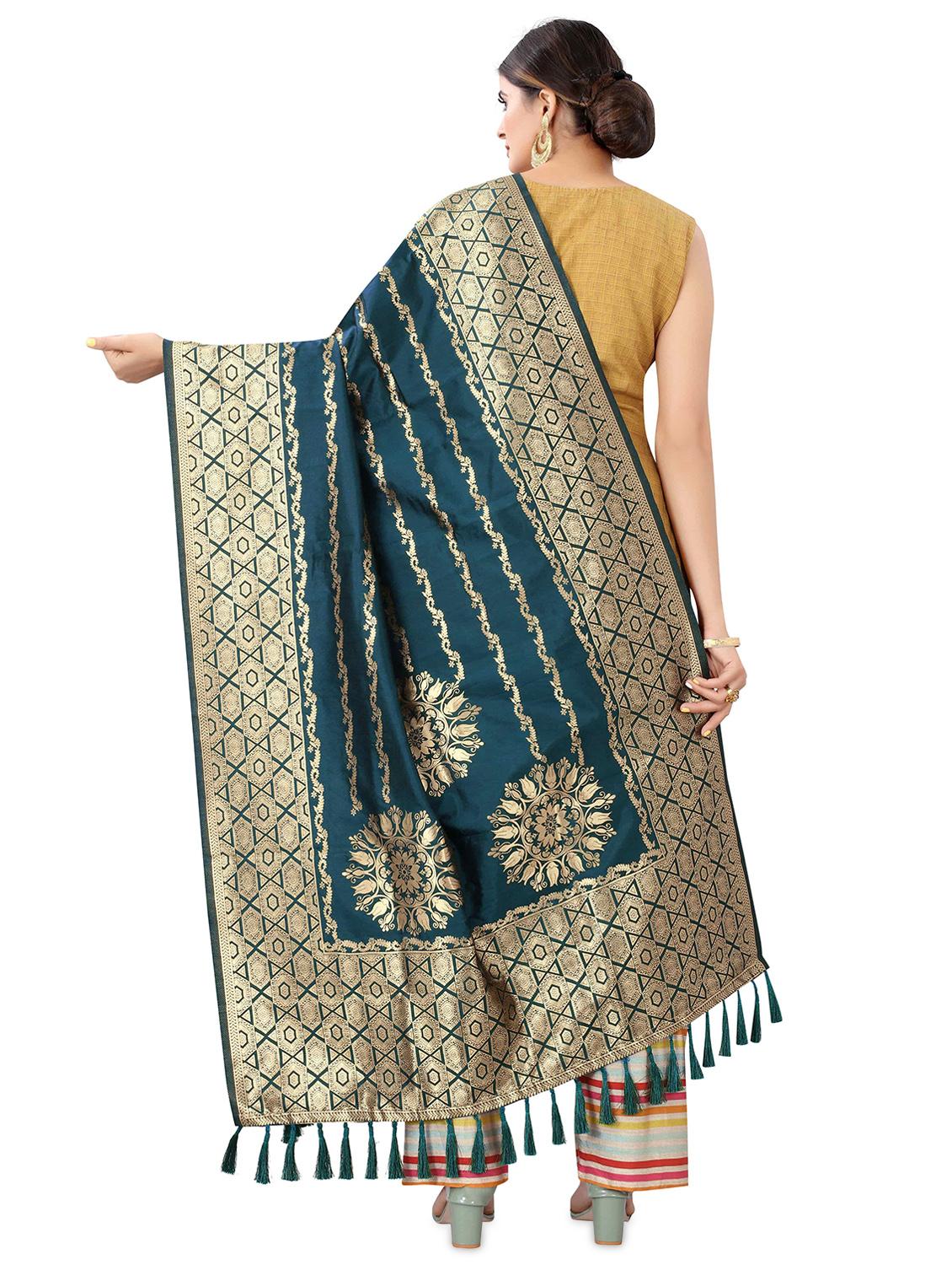 blue silk banarasi dupatta - 17690772 - Zoom Image - 3