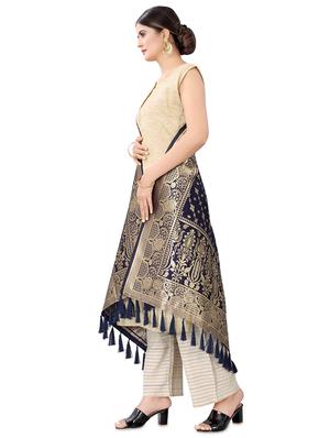 navy silk banarasi dupatta - 17690774 - Standard Image - 2