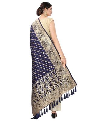 navy silk banarasi dupatta - 17690774 - Standard Image - 3