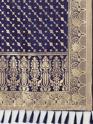 navy silk banarasi dupatta - 17690774 - Standard Image - 4