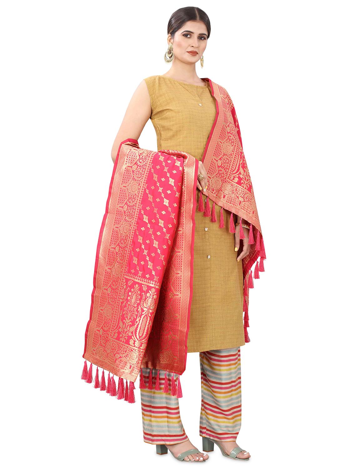 pink silk banarasi dupatta - 17690777 - Zoom Image - 2
