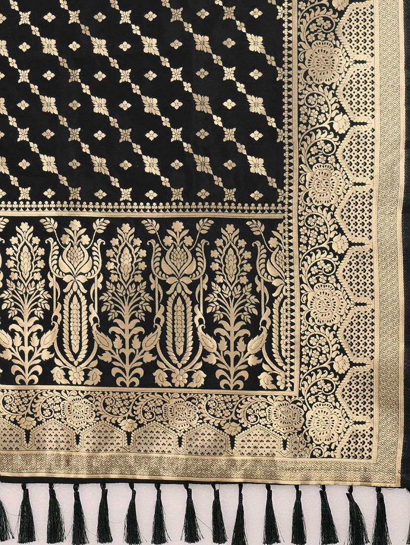 black silk banarasi dupatta - 17690780 - Zoom Image - 4