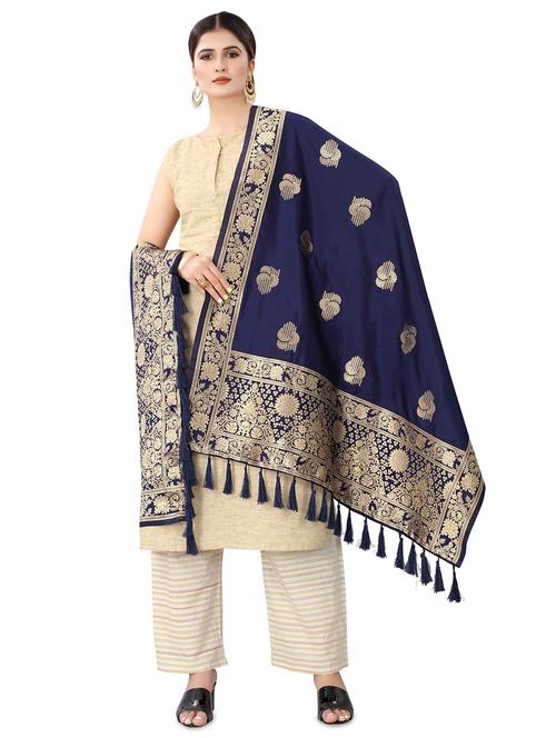 navy silk banarasi dupatta - 17690781 - Standard Image - 1
