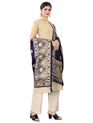 navy silk banarasi dupatta - 17690781 - Standard Image - 2