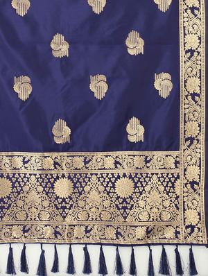 navy silk banarasi dupatta - 17690781 - Standard Image - 4