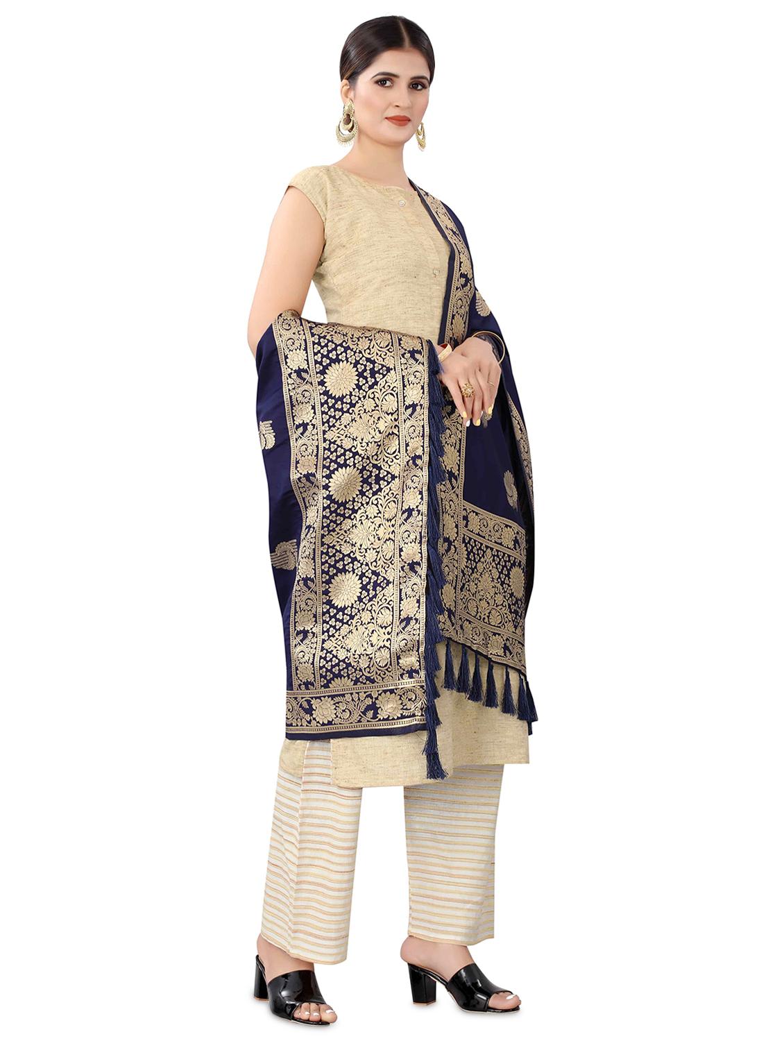 navy silk banarasi dupatta - 17690781 - Zoom Image - 2