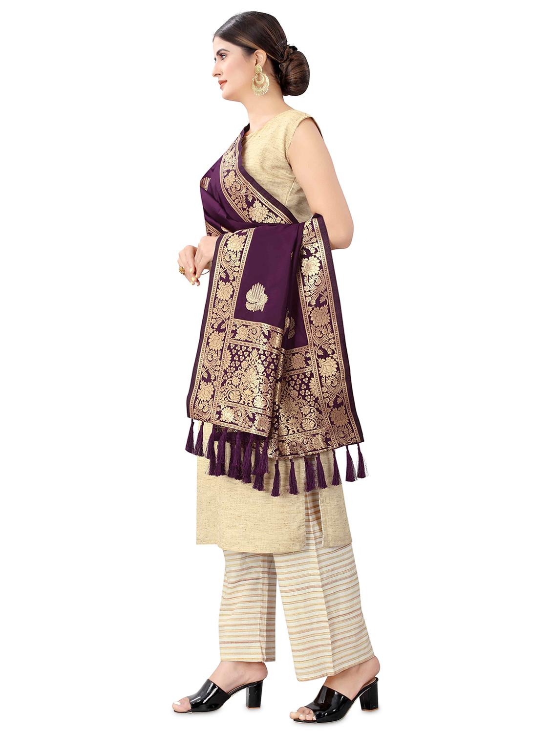 burgundy silk banarasi dupatta - 17690782 - Zoom Image - 2