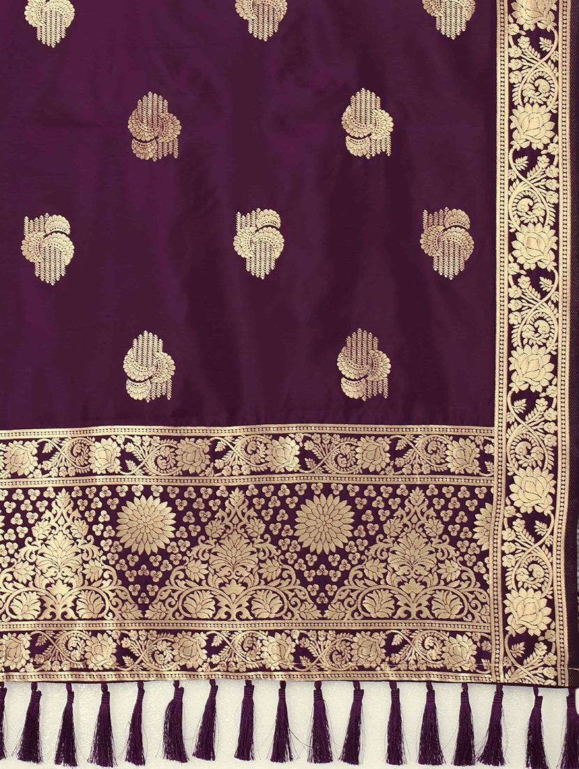 burgundy silk banarasi dupatta - 17690782 - Zoom Image - 4