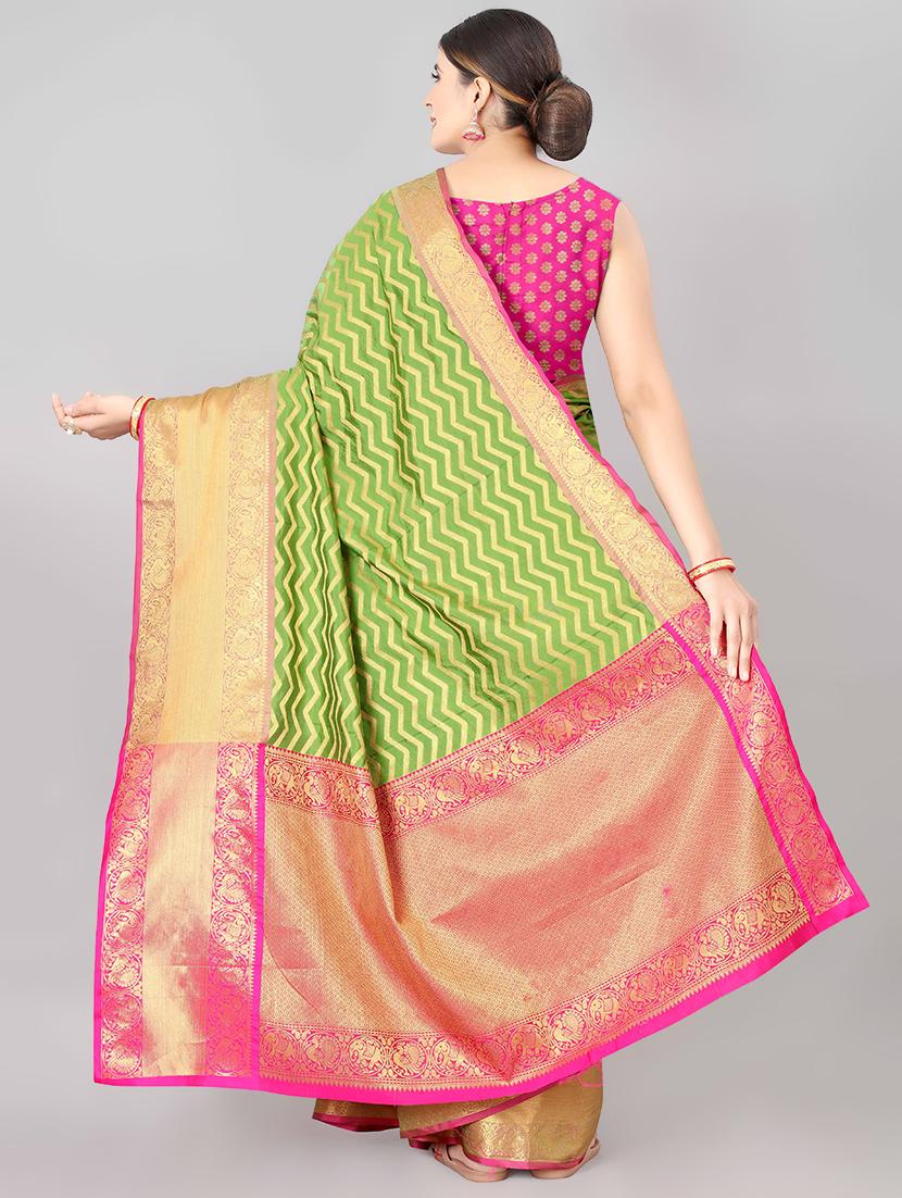 jacquard banarasi saree with blouse - 17690821 - Zoom Image - 3