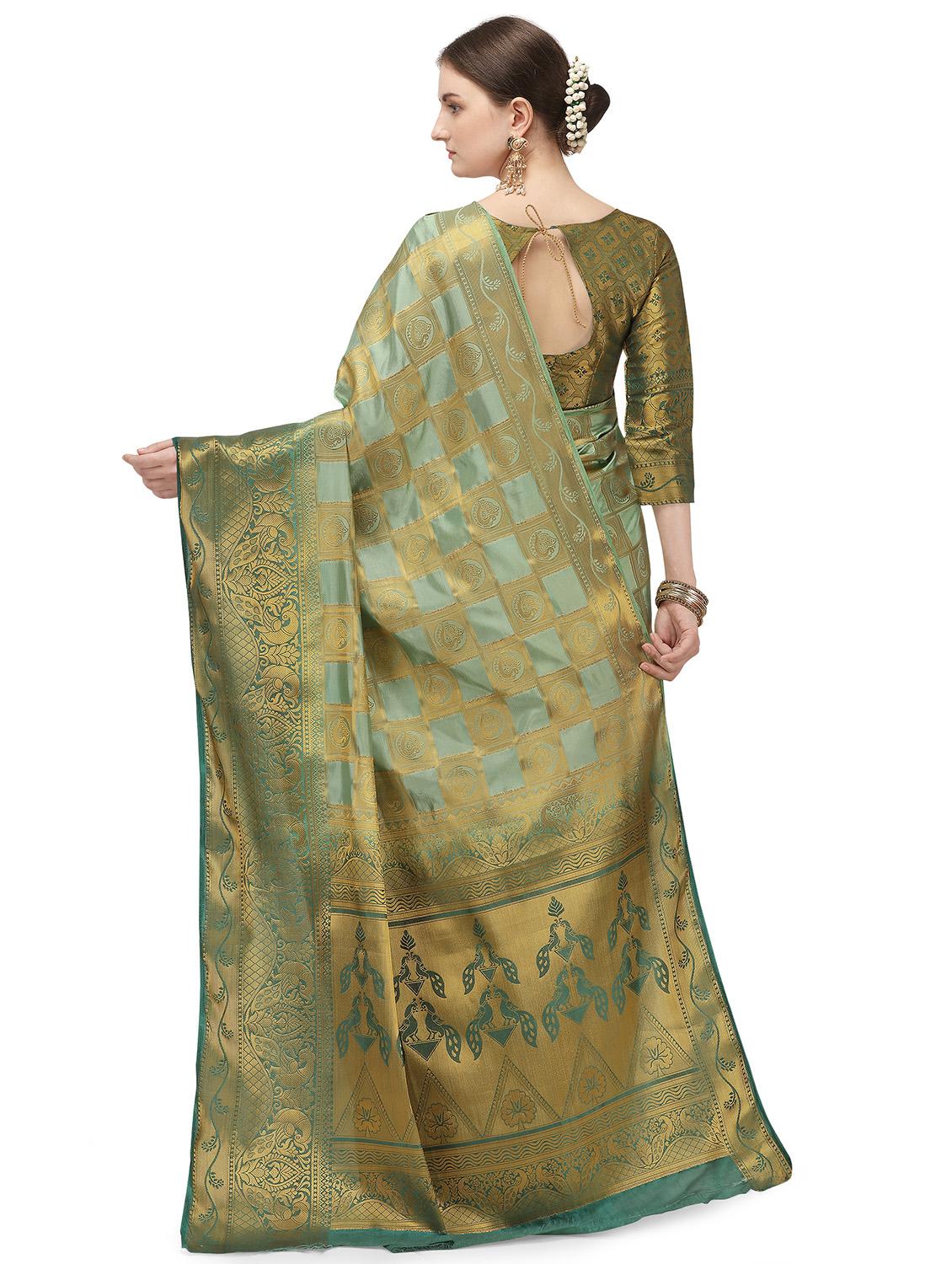 jacquard banarasi saree with blouse - 17690939 - Zoom Image - 2