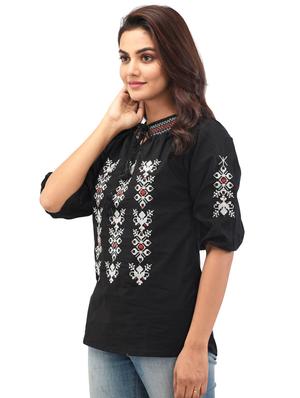 tie up neck embroidered top - 17691033 - Standard Image - 2