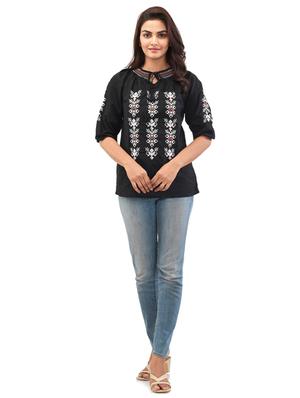 tie up neck embroidered top - 17691033 - Standard Image - 4