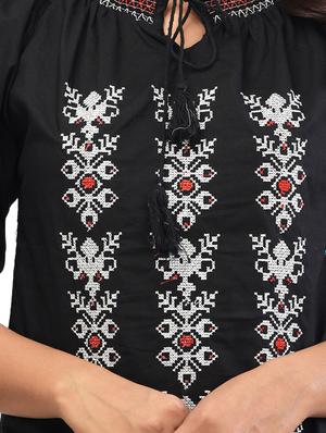 tie up neck embroidered top - 17691033 - Standard Image - 5