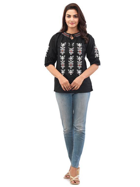 tie up neck embroidered top - 17691033 - Zoom Image - 4