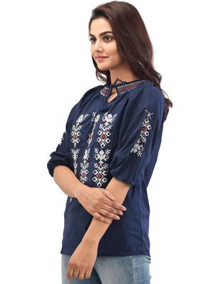 tie up neck embroidered top - 17691034 - Standard Image - 2