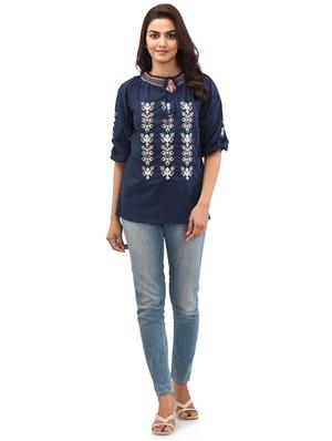 tie up neck embroidered top - 17691034 - Standard Image - 4
