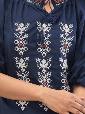 tie up neck embroidered top - 17691034 - Standard Image - 5