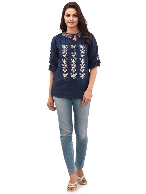 tie up neck embroidered top - 17691034 - Zoom Image - 4