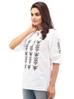 tie up neck embroidered top - 17691038 - Standard Image - 2