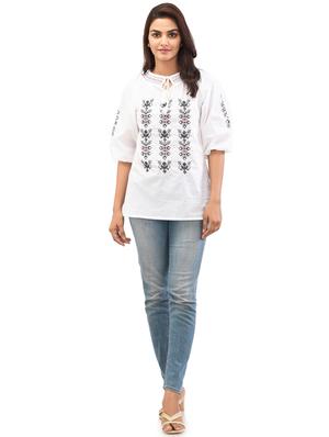 tie up neck embroidered top - 17691038 - Standard Image - 4